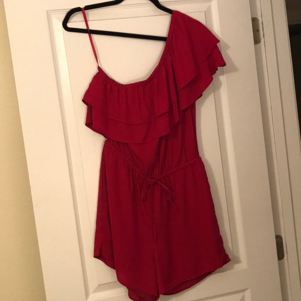 LOFT ruffle one shoulder romper